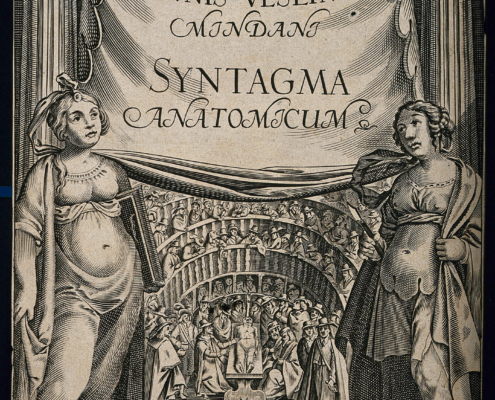 Öffentliche Zergliederung im Anatomischen Theater von Padua, Titelkupfer von Giovanni Georgi aus Johann Veslings Schrift Syntagma anatomcum, 1647